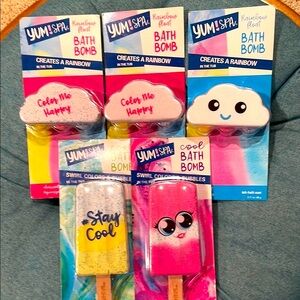 Yum! 5 Spa Bath Bomb Set - Rainbow and Swirl Designs